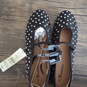 No Boundaries Black Flats with White Polka Dots